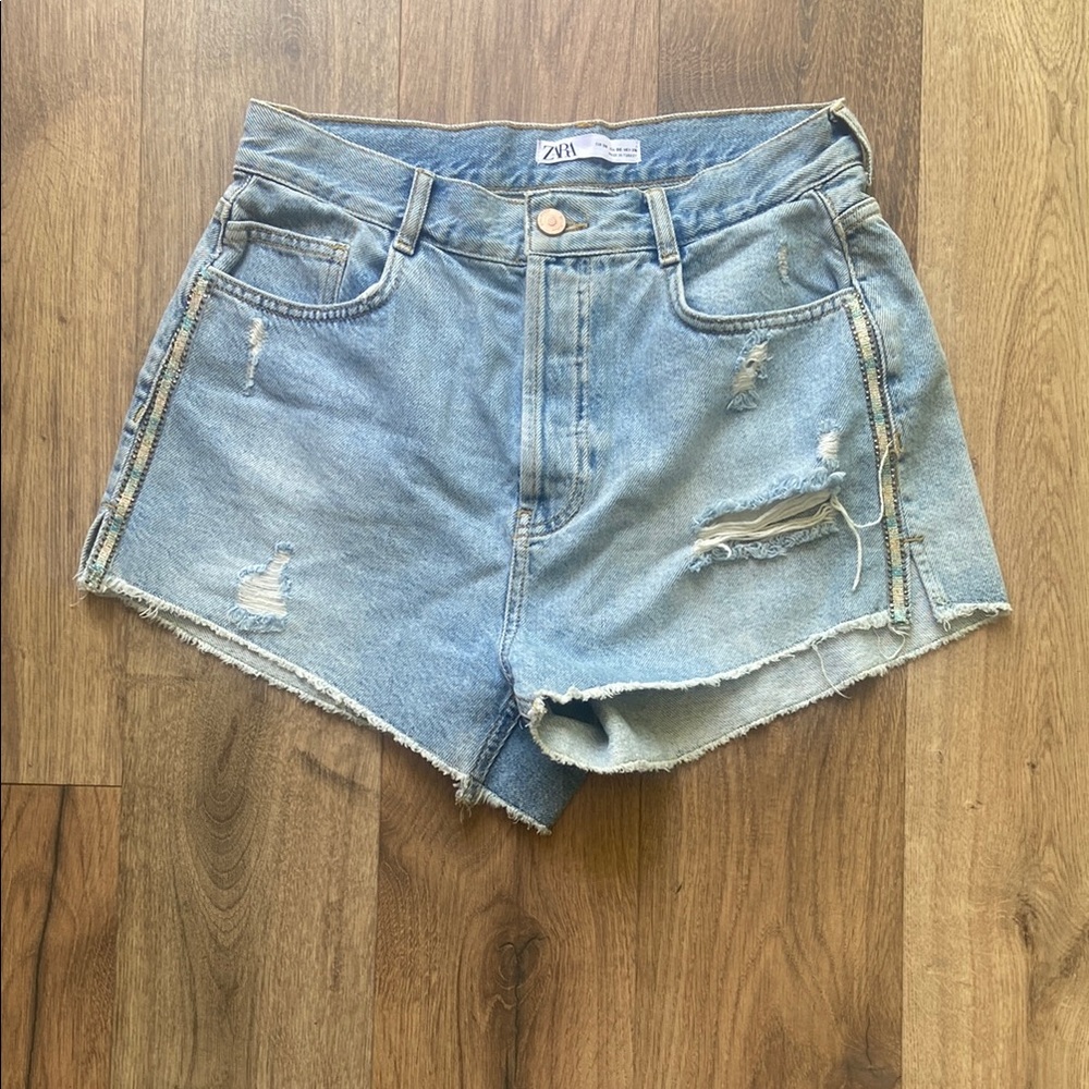 Zara Distressed Blue Jean Shorts